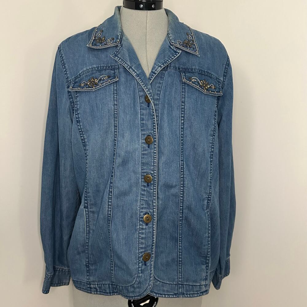 Vintage Alfred Dunner Denim Embellished Button Up Shirt Size 14